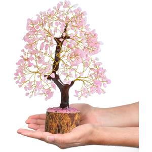 Rose Quartz Crystal Tree Room Decor and Pink Home Decor Healing Crystals Chakra Tree of Life Birthday Gifts for Women Mom Her Sister House Warming Gifts New Home Spiritual Presents Womens Gift (001 Rose Quartz , Golden Wire