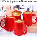 16 OZ Porcelain Coffee Mugs, Classic Blank Ceramic Cup with Large Handle for Tea Latte Cappuccino, Set of 4, Red