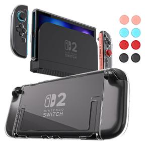 Switch 2 Dockable Case with Screen Protector - Clear Hard Shell Cover with Joy-Con Grip TPU, Thumb Caps - Protective Accessories Kit for Nintendo Switch 2 Console & Dock