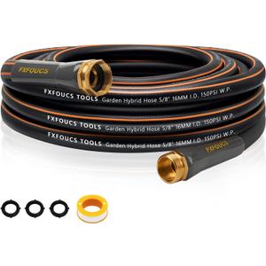 Heavy Duty Garden Hose 5/8 Inch Flexible, Lightweight Hybrid Hose with 600 PSI Burst Pressure, Swivel Handle, and Durable Copper Male/Female Fittings (Black, 25FT)