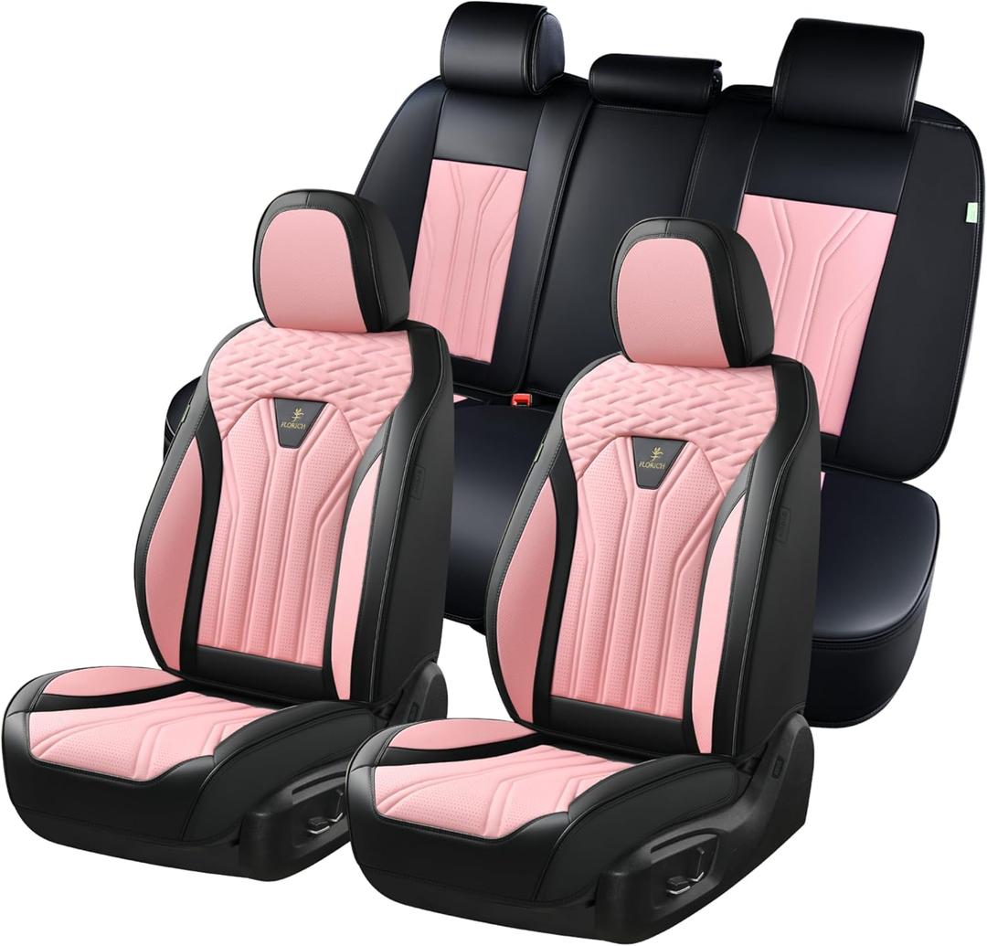 FLORICH Leather Seat Covers, Car Seat Covers Full Set, Car Seat Protectors 5 Seats, Pink Driver Seat Covers Fit for Most Cars Trucks SUV