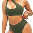 NAFLEAP One Shoulder Cutout Bikini Set for Women High Waisted Bottom Swimsuit Two Piece Bathing Suit (Green, S)