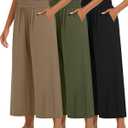 Huukeay 3 Pack Wide Leg Pants for Women, Lounge Yoga Pants High Waist Loose Casual Trouser Cropped Palazzo Capri with Pockets S