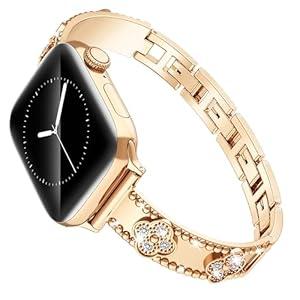 Vipluck Metal iWatch Jewelry Band for Women, iWatch Bands for Women 38mm, Dressy Band, Bling, Cute Lucky Clover Dressy iWatch Bracelet，Rose Gold