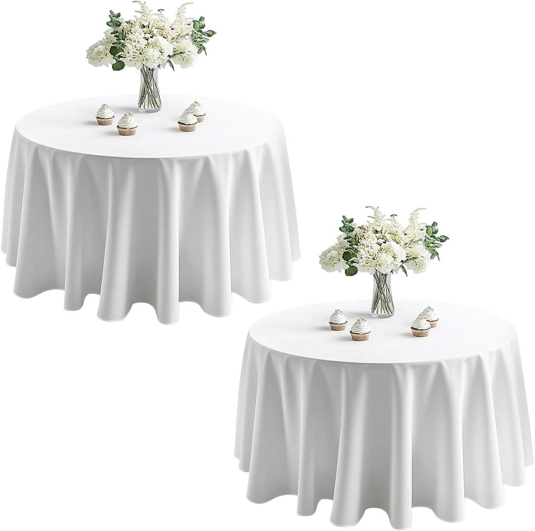 Pureegg Round Tablecloth 60 inch, Wrinkle-Resistant Table Cloth Round Cover, Washable Thick Polyester Table Cloths for Wedding, Party, Dinner, White, 2 Pack (60" Round)
