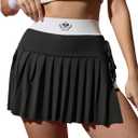 SOLY HUX Women's Pleated Tennis Skirt with Shorts High Waisted Tie Side Workout Athletic Golf Mini Skirt (Black, L)