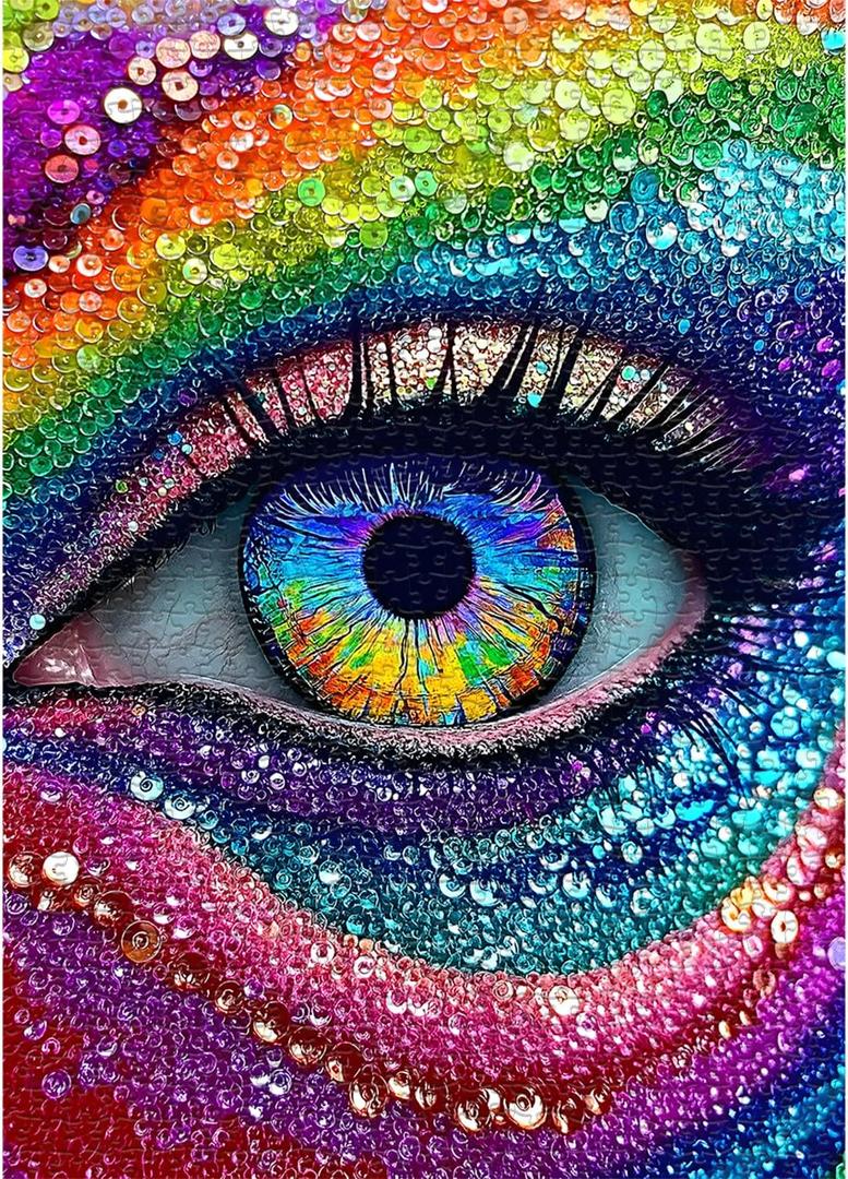 Impossible Puzzle for Adults 1000 Pieces, Diamond Eye Abstract Art Puzzle Colorful, Rainbow Crystal Hard Challenge Jigsaw Puzzle