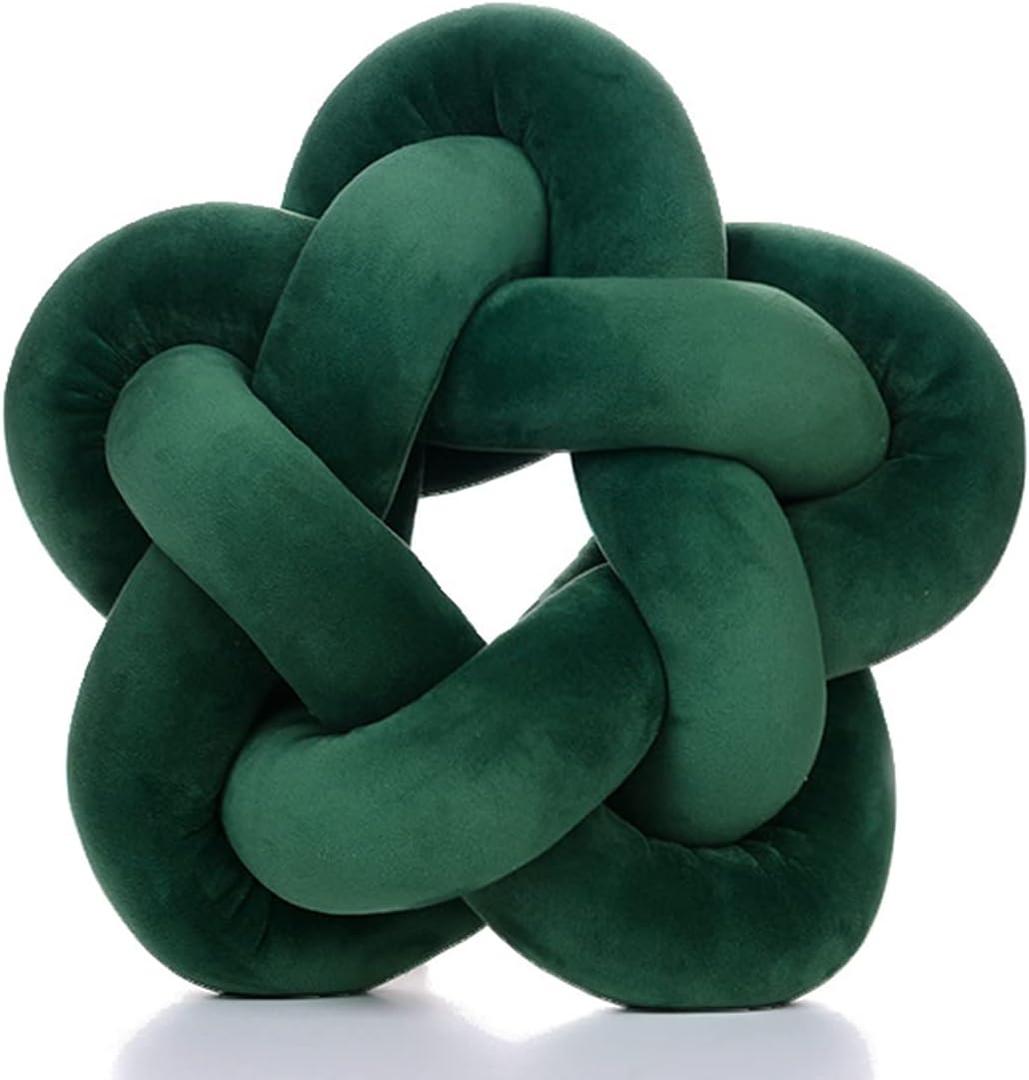 Wadser Knot Plush Throw Pillow Kids Handmade Knotted Star Pillow Soft Sofa Lumbar Cushion Stuffed Cushion Home Office Children Room Decor, Emerald Green (12.59 inches)