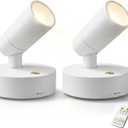 Magnetic Rechargeable Picture Light 2 Pack, Wireless Art Spotlight with Remote & Touch Control, 3 Color Temps Dimmable Wall Light, 2000mAh Battery Accent Lighting for Painting, Gallery, Display