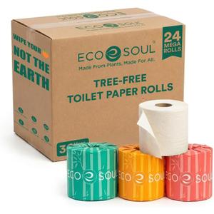 Eco Soul Premium Bamboo Toilet Paper 3 Ply | 24 Mega Rolls | 300 Sheets Each | FSC Certified Hypoallergenic, Textured & Skin-Friendly Septic-Safe Soft Bathroom Tissue Eco-Friendly Chemical & Dye Free