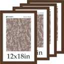 12x18 Frame Set of 4 - Brown Grain, Natural Wood & HD Tempered Glass, 12x18 Poster Frame, Vertical & Horizontal Wall Hanging