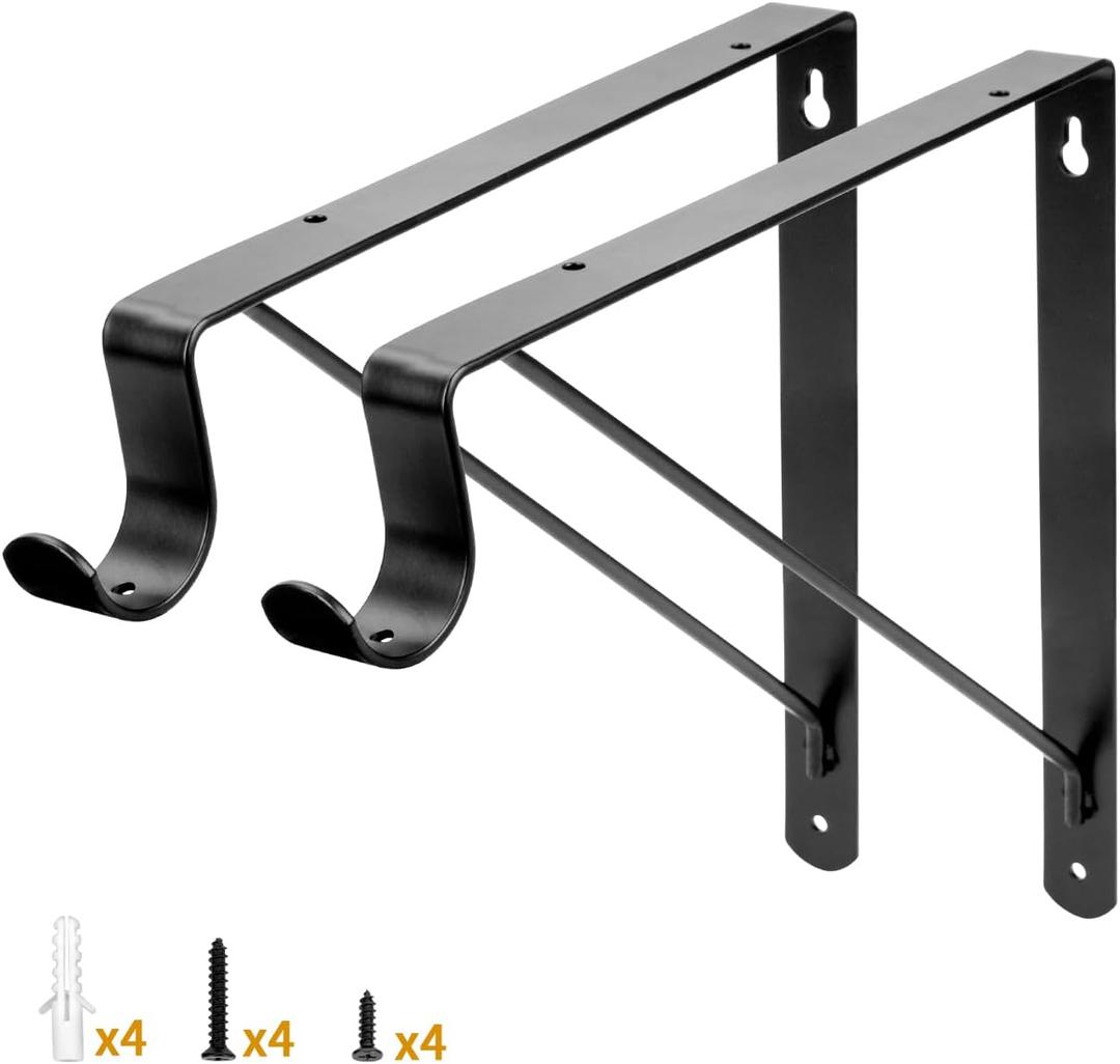 Yarssihha 2 Pack Closet Rod Bracket, 12 x 10.4 Inch Wall Mounted Closet Shelf Bracket, Black Closet Rod Support Bracket with Screws