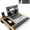 Lap Desk - Laptop Tray for Bed, Lapdesk with Cushion for Couch Sofa Fits up to 17.3 Laptop, Lap Table with Portable Handle,Self-Adhesive Mousepad with Foldable Metal Device Stand(Light Brown)