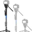 Carbon Fiber Travel Monopod with Removable Feet and 360 Fluid Head, 63" Professional Telescopic Video Monopod for DSLR Video Camera, Load up to 10kg/22lbs (MV-324C+VD-03+BV-10)