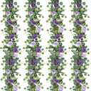 TOCHGREEN 4 Pack Artificial Eucalyptus Flower Garland with Purple Roses, Fake Rose Flower Greenery Garland Floral Vines for Wedding Home Party Table Runner Decor (Purple, 4PCS)