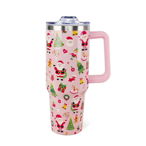 Christmas Tumbler 40oz Santa Tumbler with Lid and Straw Christmas Trees Snowman Cup Blue Xmas Insulated Coffee Mug Gifts for Women Men