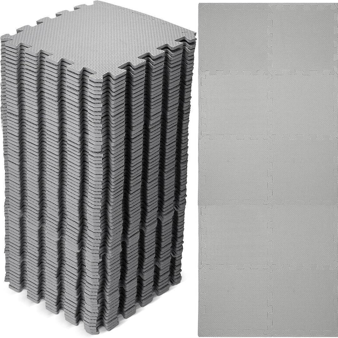 Nuanchu 60 Pcs Kids Foam Puzzle Floor Mat Bulk Solid Color Foam Play Mat with Borders Interlocking Multi Use Floor Rug for Baby Toddler Children Crawling Exercise Playroom 12 inch (Gray) (Grey)
