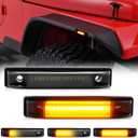 D-Lumina Fender Flare Side Marker Lights Smoked Lens Sequential Amber for Je-ep Wrangler TJ JK JL Bushwacker Flat Style Fender Flares, Front Fender Turn Signal Lamp Powered by 18-SMD LED, Pack of 2
