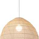1-Light Rattan Pendant Light,13.78" Hand-Woven Bamboo Rattan Hanging Light Wicker Chandelier for Kitchen Island Restaurant Craft Room Farmhouse (White)