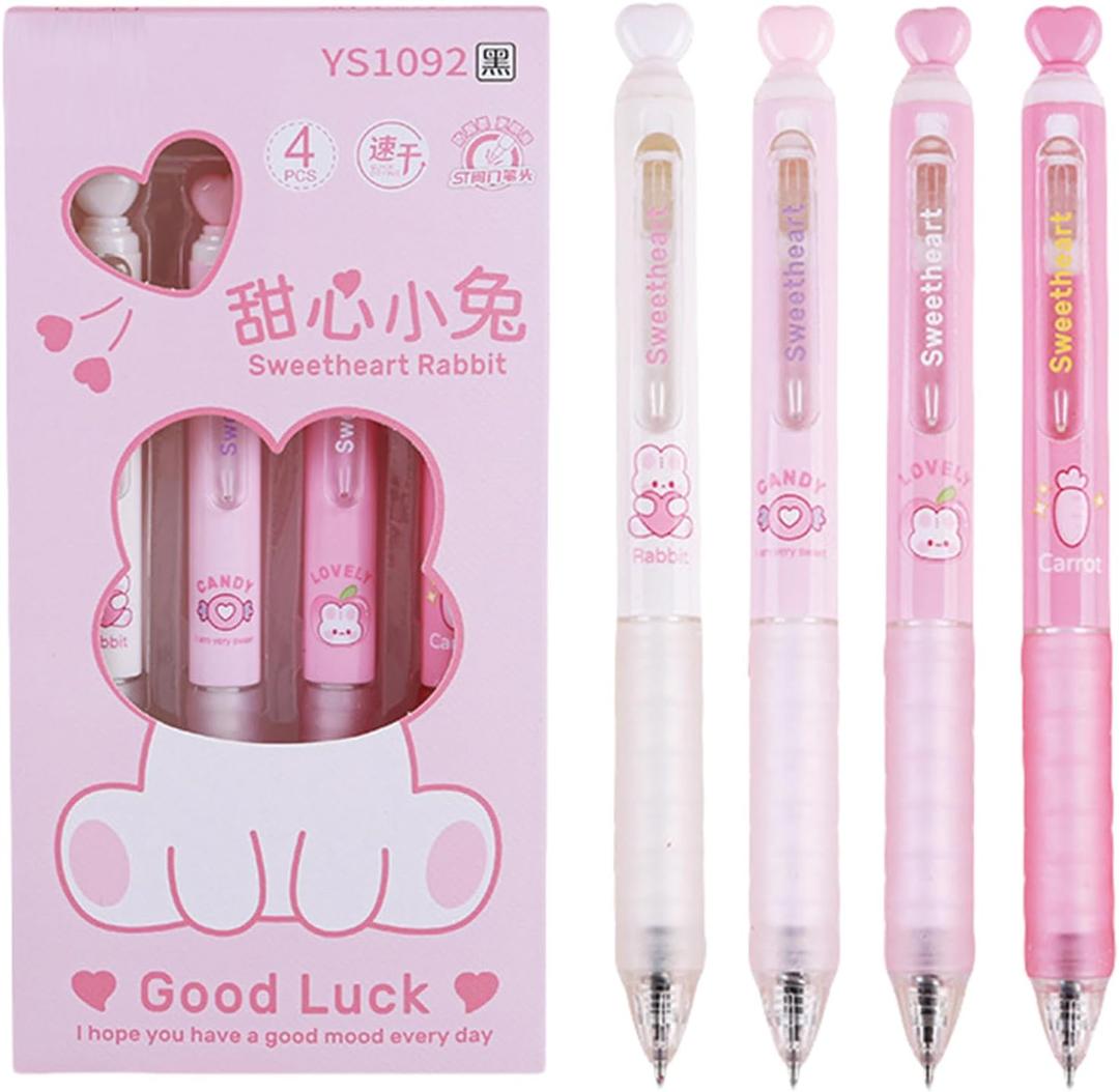 MOZXIRZ 4 Pcs Cute Retractable Pens Pink Heart Soft Grip Gel Pens Black Ink Pens 0.5mm Fine Point Smooth Writing Pens Office School Supplies Women Men (Pink)