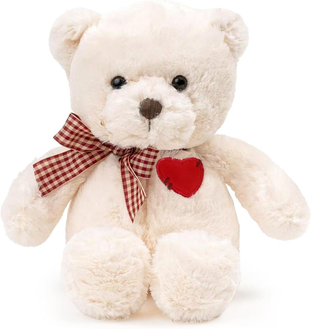 Small Teddy Bear with Heart Cute Brown Teddy Bear Stuffed Animal Soft Stuffed Bear Plush Bear Plushie Toys Gifts for Girlfriend Boyfriend Kid (White)
