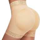 Womens Shapewear Control Panties Butt Lifter Boyshort Lace Panties Underwear (Small, Beige Mid Thigh)
