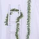 DearHouse Faux Eucalyptus Garland Plant, 2 Pack Artificial Vines Hanging Eucalyptus Leaves Greenery Garland for Wedding Backdrop Arch Wall Decor, 6 Feet/pcs UV Protected Indoor Outdoor