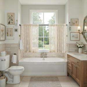 Kotile Beige Lace Curtains 54 Inch Length 2 Panels Set, Country Rustic Floral Patterned Vintage Short Lace Curtains for Bedroom, Rod Pocket Light Filtering Privacy Sheer Curtain, 42 x 54 Inch