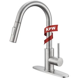 KPW Kitchen Sink Faucet with Sprayer Brushed Nickel Pull Down Kitchen Faucet High Arc Single Handle Stainless Steel 1 or 3 Hole, Kitchen Sink Faucets for Farmhouse Campervan Laundry RV