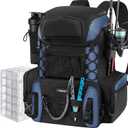 Piscifun Fishing Tackle Backpack with Rod Holders & 4 Tackle Boxes, 42L Outdoor Fishing Bag with Waterproof Rain Cover (Black)