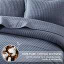 WDCOZY 100% Cotton Queen Size Quilt Set - Dusty Blue Box Pick Stitch Soft Lightweight Bedspread, Textured Like Linen, Farmhouse Country Rustic Coverlet, Shabby Chic Gauze Bedding, 3 Pieces, Full/Queen