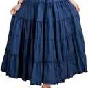 Saukiee Women's Bohemian Elastic Waist Long Skirt Cotton Circle Ruffle Broomstick Peasant Maxi Tiered Skirts, M