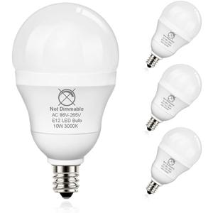 E12 LED 10W, 100W Candelabra Bulb Equivalent, 1200LM, 86V-265V, 5000K Daylight White, Non-Dimmable E12 Globe Light Bulb for Ceiling Fan,Chandelier,4-Pack