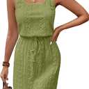 Acelitt Spring Summer Tank Dresses for Women 2026 Hollow Out Textured Drawstring Mini Dress (M)