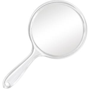 D Handheld Mirror with Handle - 5.4" W x 10.4" L Hand Mirror Large Doule Sided Magnifying Mirror 1X 2X Handle Makeup Mirror Acrylic Handheld Mirror Rounded Shape Transparent