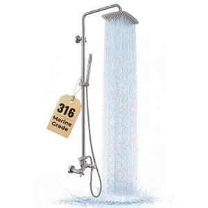 G-Promise 316 Marine Grade Stainless Steel Outdoor Shower Kit - Includes 10" Rain Shower Head & Handheld Spray, Wall Mounted, Maximum Corrosion Resistant for Poolside, Backyard, Coastal Homes