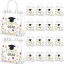 Resholder 24 Pcs Graduation Gift Bags Bulk 2026 Congrats Grad Clear Multicolor Floral Reusable PVC Bags with Handles for High School, College, Graduation Party Favors, 8x8x3.15 Inch