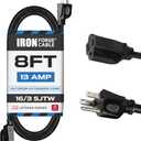 Cable 8 ft FBlack Extension Cord 16/3 SJTW , (2 Pack)