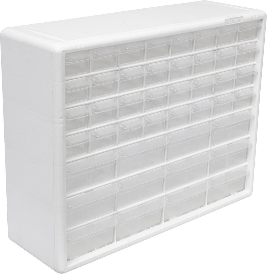 Akro-Mils 44-Drawer Plastic Drawer Storage Cabinet for Garage Organization, Bead Organizer, Building Bricks Storage, Teacher Toolbox, Makeup Organizer, 20" W x 6" D x 16" H, White