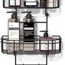 Shower Caddy Hanging Over Head, Bathroom Shower Organizer Shower Rack Holder with Hooks for Razors - Black