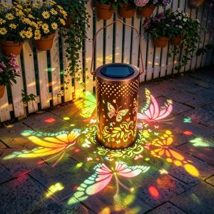 Colorful Solar Lanterns Outdoor Waterproof, Garden Decor LED Butterfly Solar Lights Gifts for Women Mom Sister Grandma, Metal Hanging Lantern for Outside Table Tree Garden Patio Yard Lawn Porch Decor