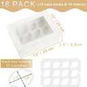 18 Pack Cupcake Boxes Hold 12 Standard Cupcakes, 13 x 10 x 3.5 Inch Paper Dozen Cupcake Containers Bulk with Window and Inserts, Disposable Bakery Pastry Carrier for Muffins, Cookies, White