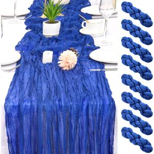 8 Pack Royal Blue Cheesecloth Table Runner 17x108 inch Boho Gauze Cheese Cloth Table Runners for Wedding Party Baby Bridal Shower Home Decor