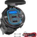 12V USB Outlet 78W for iPhone Qidoe Dual 60W PD&18W QC3.0 Dual USB Charger Socket with Switch Waterproof Aluminum Power Outlet for Marine Motorcycle Truck