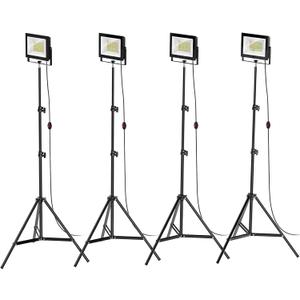 LIVOWALNY 11000 lm LED Work Lights with Stand Pack of 4, 110W Adjustable Head Tower Light with 13FT Cord, Portable IP65 Waterproof Tripod Flood Light for Job Site Workshop Garage Construction Lighting