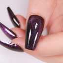 Press On Nails - Midnight Purple | Dark Purple Glitter Velvet Nails, Medium Coffin Squared Press On Nails with Cat Eye Design for Women and Girls, 24 Pcs Reusable Fake Nails