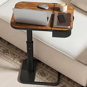 Kitstorack Large TV Tray Table with Flip-Top Storage Compartment for Extra Storage Space, 9 Adjustable Heights TV Trays, Safe Rounded Corners for Living Room, Bedroom, Study, Home Office, Brown