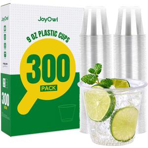 300 Pack 9 OZ Clear Plastic Cups, Disposable Crystal Punch Cup, PET Plastic Party Cups for Iced Beverages, Juice and Cold Drinks