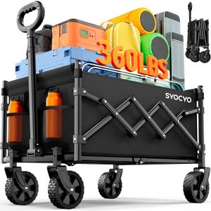 Collapsible Wagon Cart 360lbs Beach Foldable Wagon Lightweight & Portable Folding Utility Grocery Shopping Carts with Wheels for Shopping Sports Garden Camping and Beach (Black)
