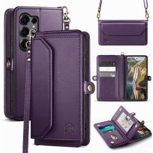 DJBull for Samsung Galaxy S25 Ultra Wallet Case with Card Holder, Shoulder and Wristlet Straps, Soft PU Leather, Magnetic Snap, Flip Phone Case for Women Men for Samsung S25 Ultra Purple